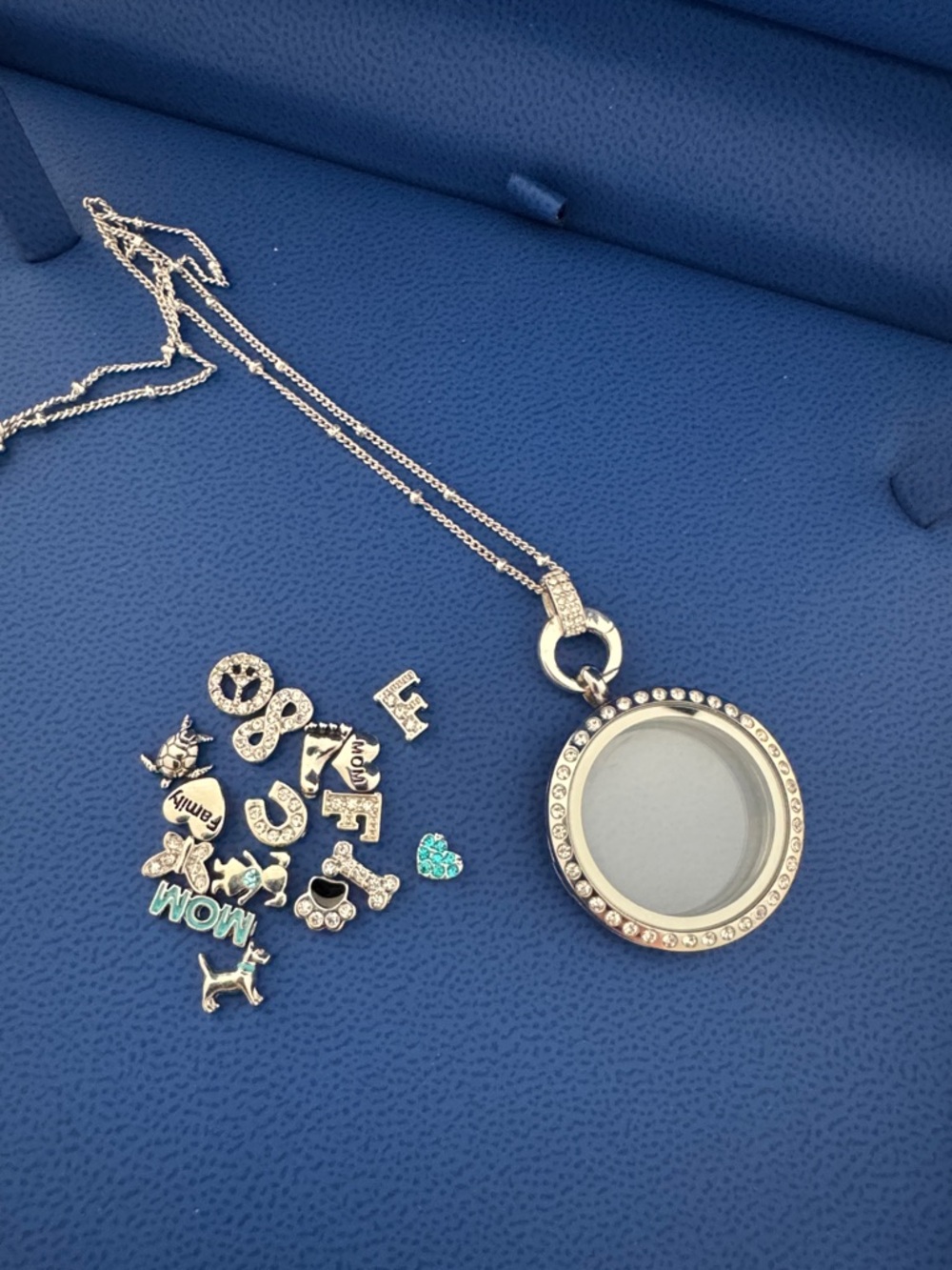 Origami Owl Silver Floating Locket Necklace with Charms